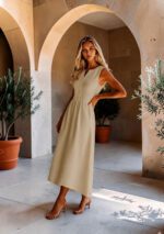 Women's Solid Split V with button dress - Image 4