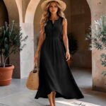Women's Solid Split V with button dress
