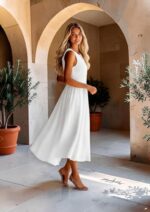 Women's Solid Split V with button dress - Image 2