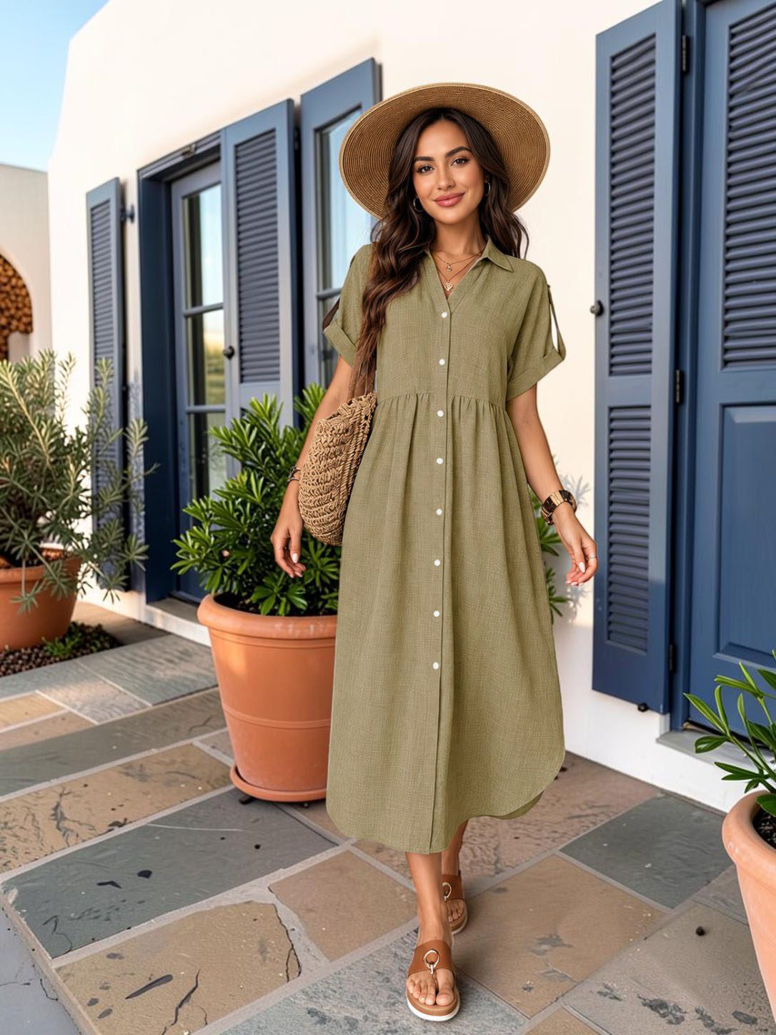 md1468_b.jpg Women's Solid Drop shoulder placket dress - Image 1