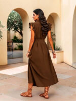 Women's Solid Placket dress with ruffle sleeve - Image 3