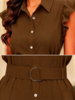 Women's Solid Placket dress with ruffle sleeve - Image 4