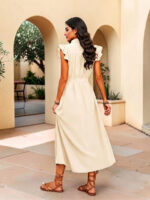 Women's Solid Placket dress with ruffle sleeve - Image 3
