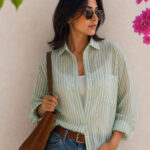 Women's Pattern Oversized translucent stripe shirt