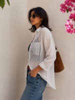 Women's Pattern Oversized translucent stripe shirt - Image 4