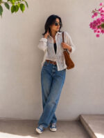 Women's Pattern Oversized translucent stripe shirt - Image 6