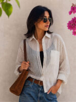 Women's Pattern Oversized translucent stripe shirt