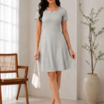 Women's Solid Split v square neck dress