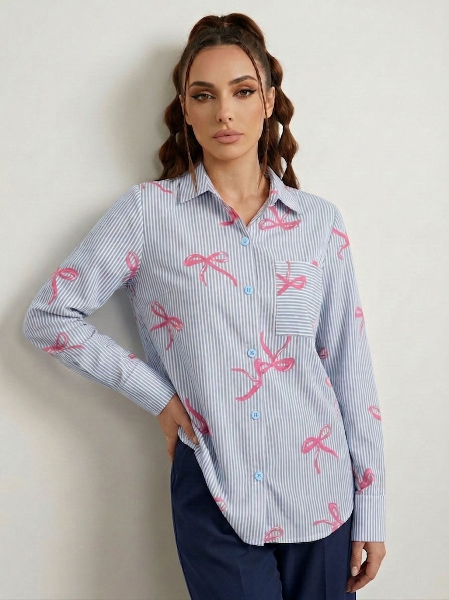 msh181_c.jpg Women's Pattern Bow stripe shirt - Image 1