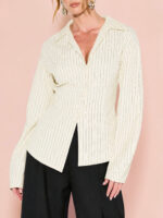Women's Pattern Assymetric stripe shirt - Image 2